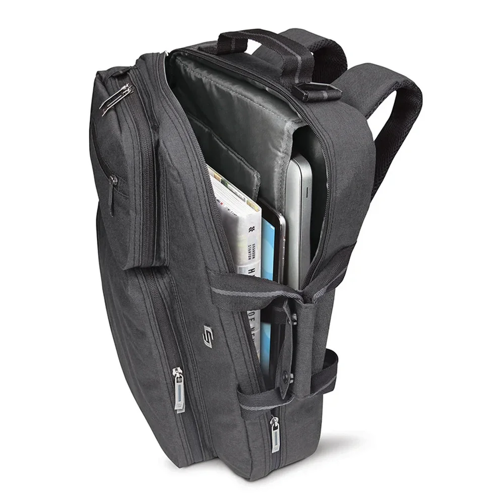 Solo New York Duane Hybrid Briefcase Backpack 15.6 Laptop Bag Travel Grey EUC